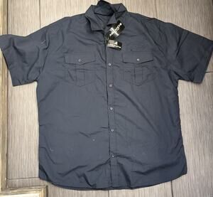 Ablanche Short Sleeve Button Up Shirt Embroidered Navy Blue Men’s 4XL